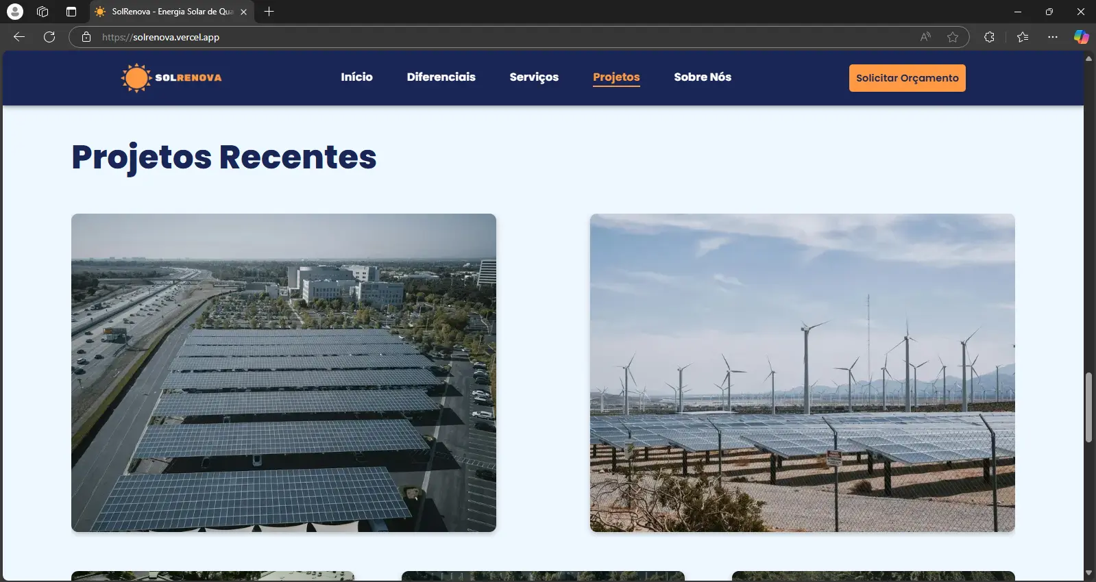 Imagem do site SolRenova Banner SolRenova