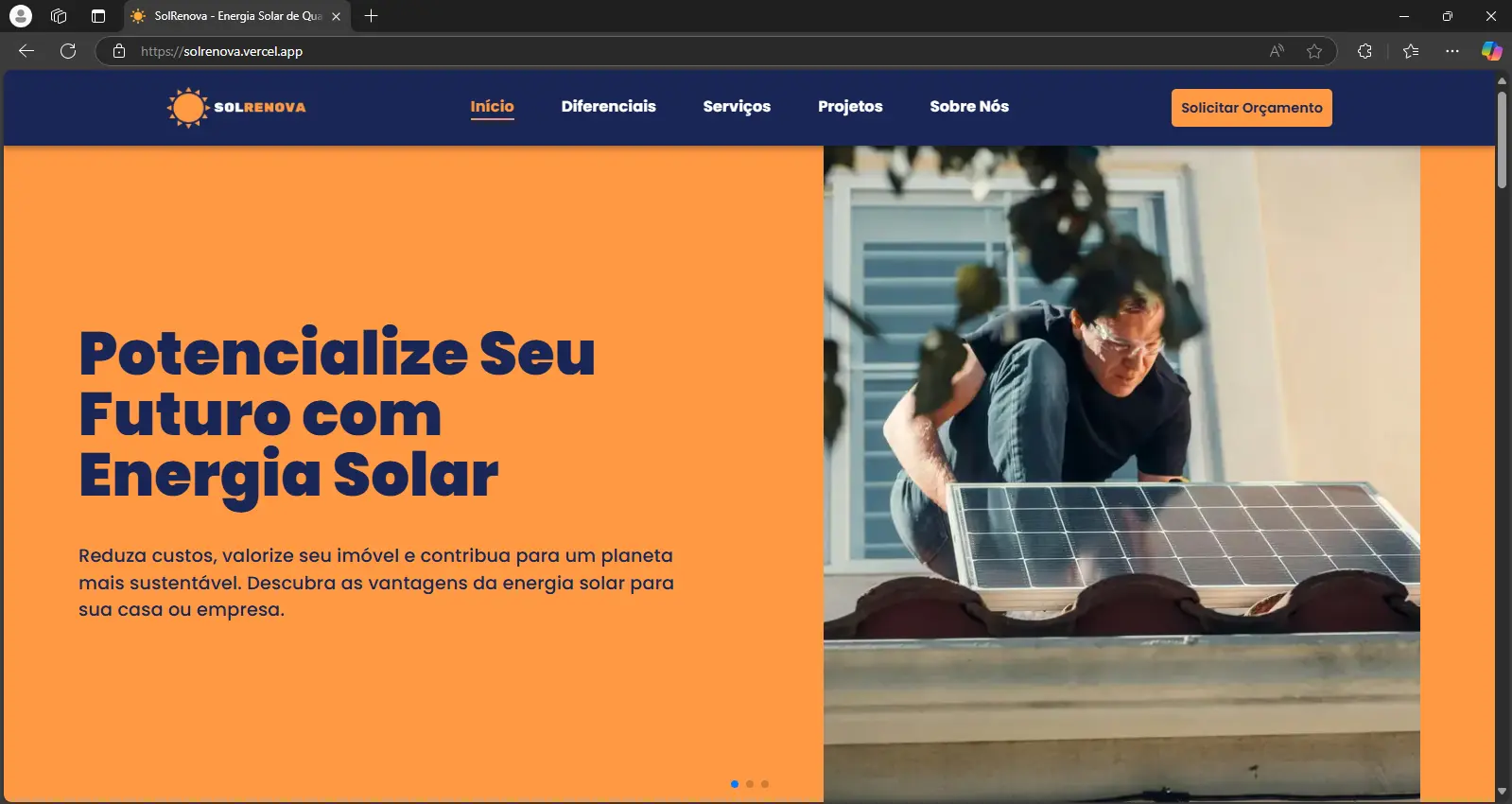 Imagem do site SolRenova Imagem do site SolRenova