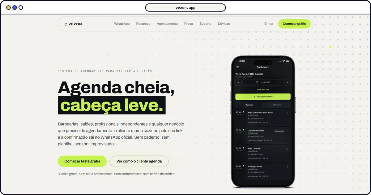 Site Vezon exibido em dispositivos